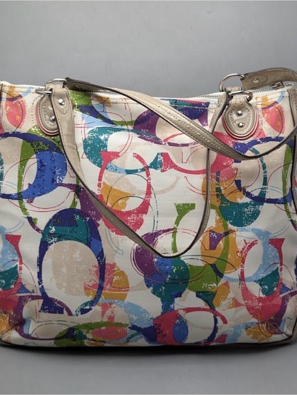 Coach Multicolor Poppy Signature Canvas Tote - with C monogram